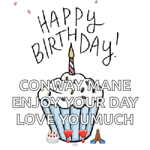 a birthday card for conway mane with a cupcake with a lit candle