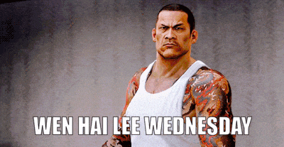 a man with tattoos on his arms is wearing a white tank top with the words wen hai lee wednesday below him