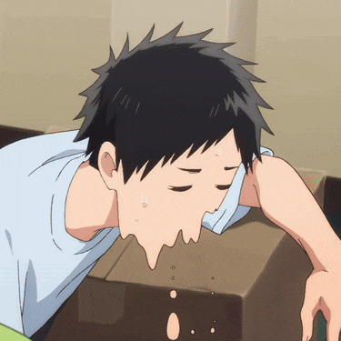 a cartoon drawing of a person with their mouth open and sweat coming out of it