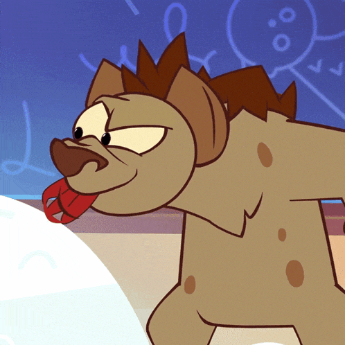 a cartoon of a hyena with its tongue out