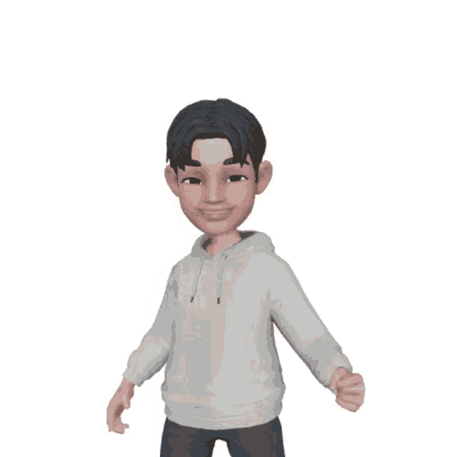 a cartoon character wearing a white sweatshirt and jeans