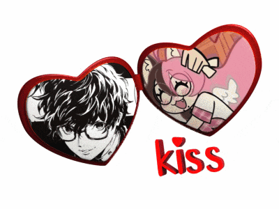 a couple of hearts with the word kiss underneath