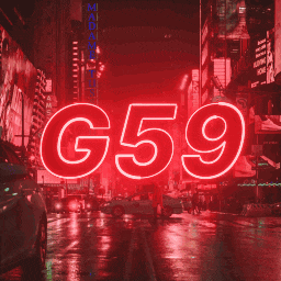 a neon sign that says g59 in red letters