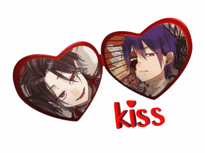 a couple of hearts that say kiss on them