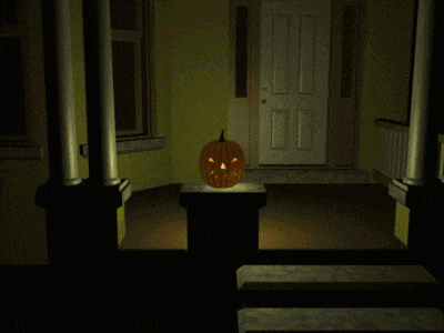 a pumpkin with a face carved into it is sitting on a table