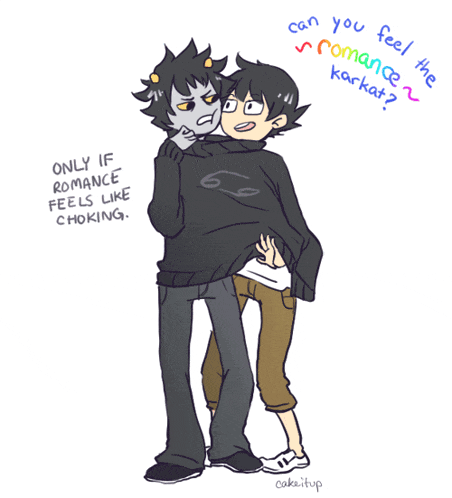 a drawing of a man holding another man with the words only if romance feels like choking
