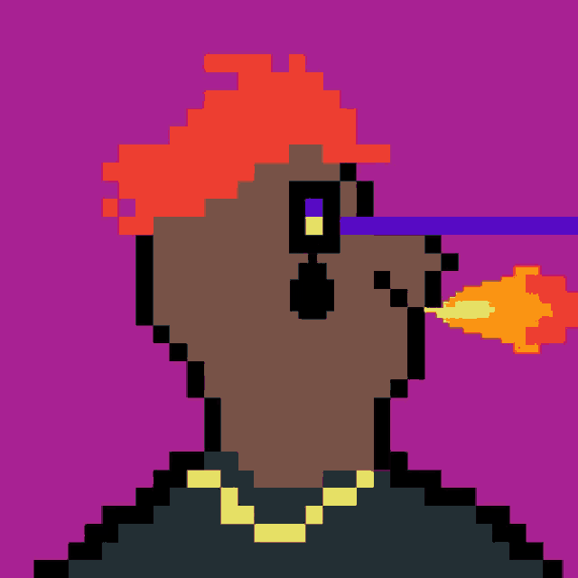 a pixel art drawing of a man with a flame coming out of his nose