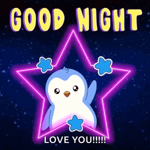 a good night greeting card with a penguin in a star and the words `` good night love you '' .