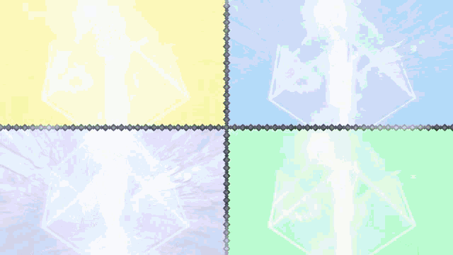 four different colored backgrounds with squares in the middle