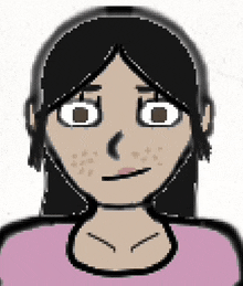 a cartoon drawing of a woman with black hair and freckles .