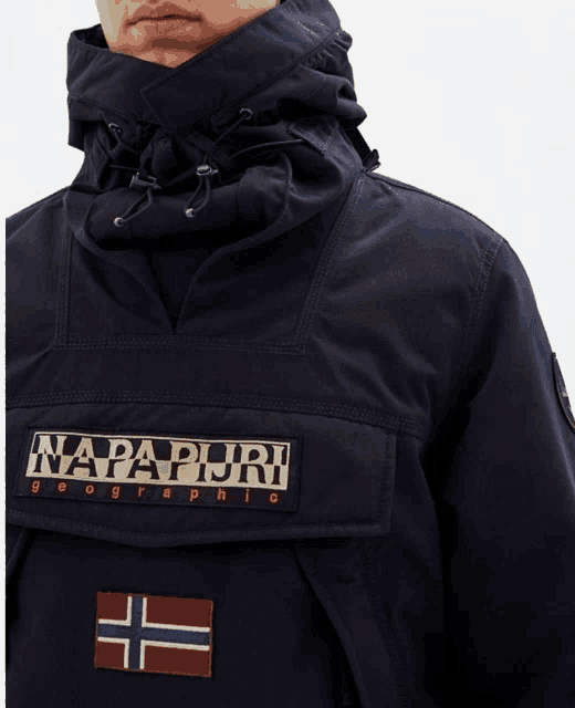 a blue napapijri jacket with a hood