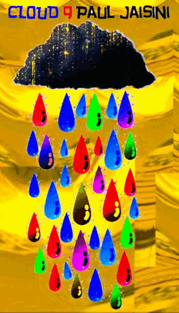 a poster for paul jaisini shows a cloud and rain drops