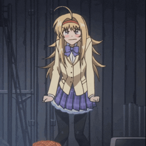 a cartoon girl with long blonde hair and a blue bow on her head