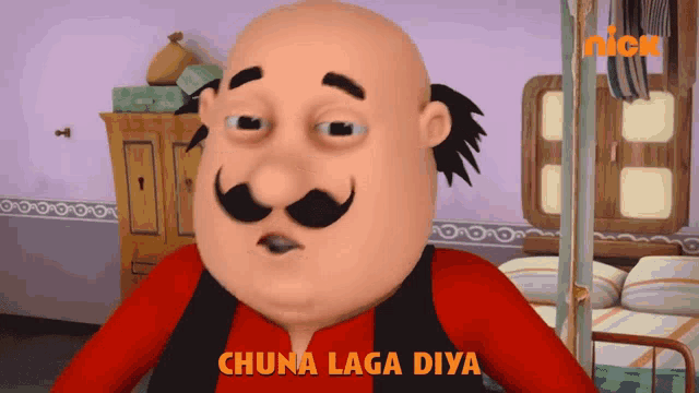 a cartoon character with a mustache and the words chuna laga diya