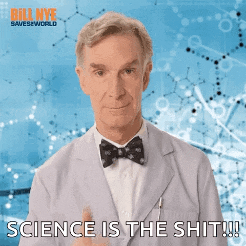 a man giving a thumbs up with the words science is the shit
