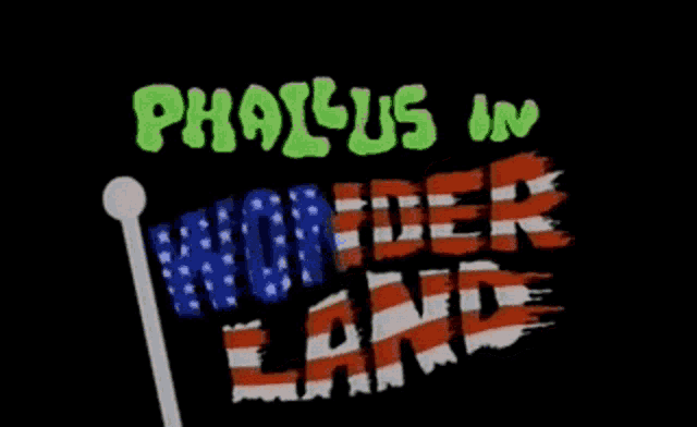 a logo for pholus in wonderland with a flag in the background