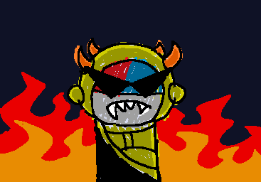 a pixel art drawing of a monster with horns wearing sunglasses