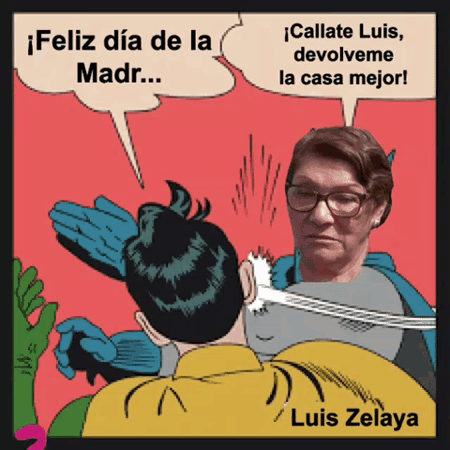 a cartoon of a woman being punched in the face by a man with the name luis zelaya on the bottom