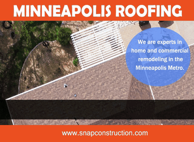 an advertisement for minneapolis roofing shows an aerial view
