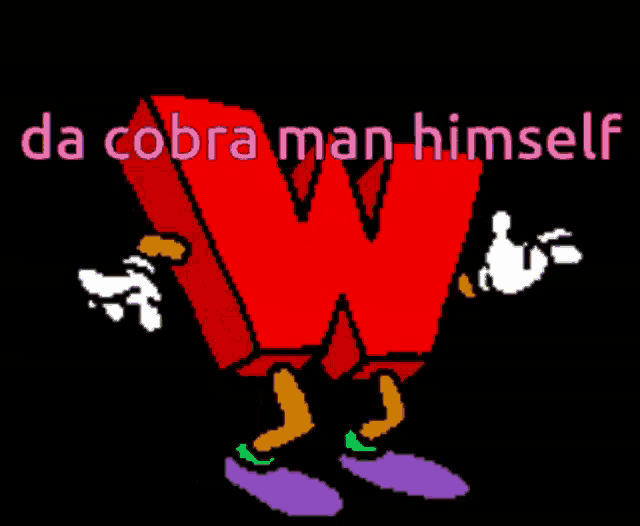 a cartoon drawing of a man with the words da cobra man himself above him