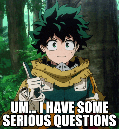 a cartoon character says " um ... i have some serious questions " while holding a spoon