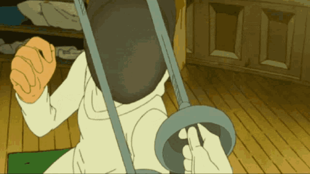a cartoon of a man holding a sword