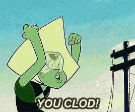 a cartoon character is upside down with the words `` you clod '' written on the bottom .