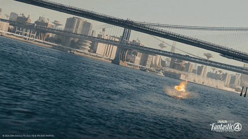 a poster for fantastic four shows a bridge over a river
