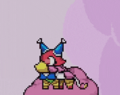 a pixel art drawing of a bird wearing a party hat and scarf