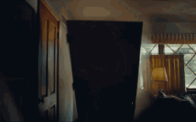 a shadow of a person is cast on a wall in a room