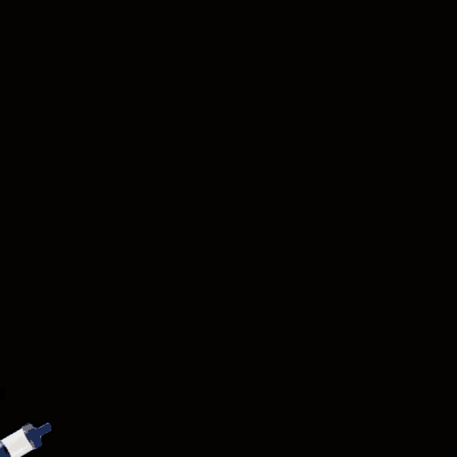 a blue and white bierkanon pen with a flame coming out of it