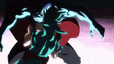 a cartoon character with green hair is fighting another character with red hair