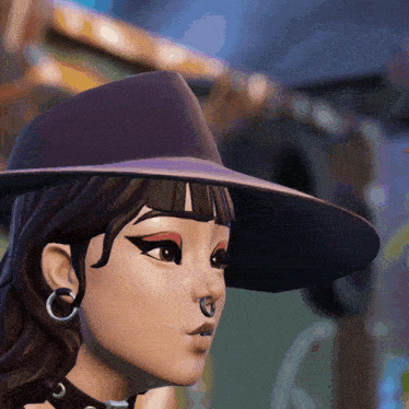 a close up of a woman wearing a hat and hoop earrings