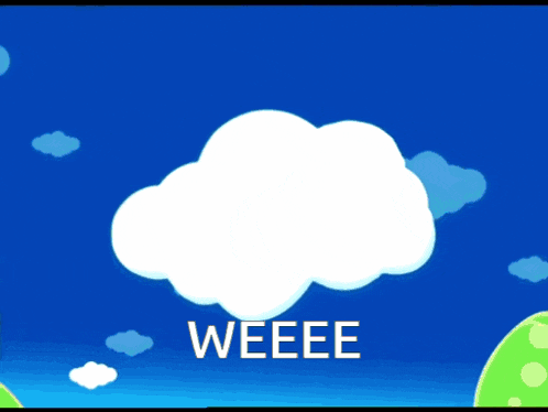 a cartoon butterfly is flying over a cloud and the words weeeee are below it