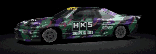 a pixel art of a car with hks super dir written on the side