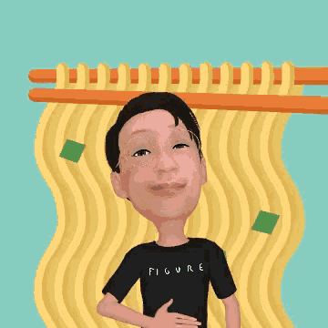 a cartoon of a man wearing a black shirt that says figure