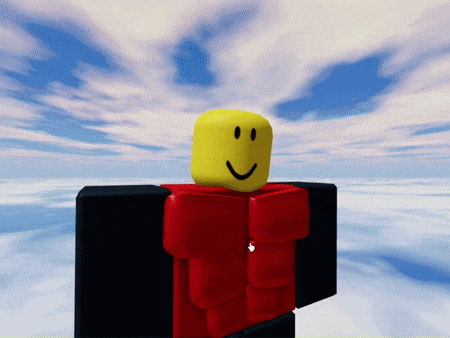 a yellow and red roblox character with a smiley face on his face