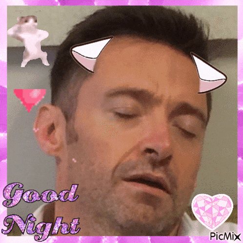 a picture of a man with cat ears and the words " good night "