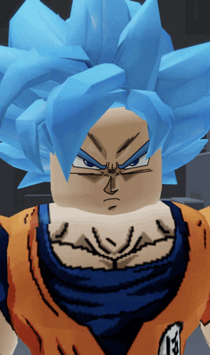 a cartoon character with blue hair and the number 13 on his shirt