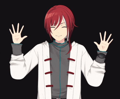 a man with red hair is wearing a white jacket and a black shirt