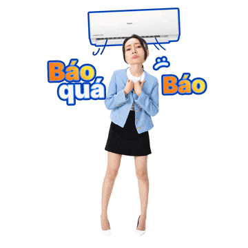a woman in a blue jacket is holding an air conditioner over her head and says bao qua