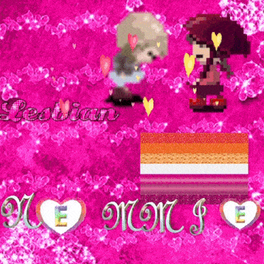 a pink background with hearts and the word lesbian on it