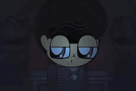 a cartoon character with glasses and a badge on his chest is standing in the dark