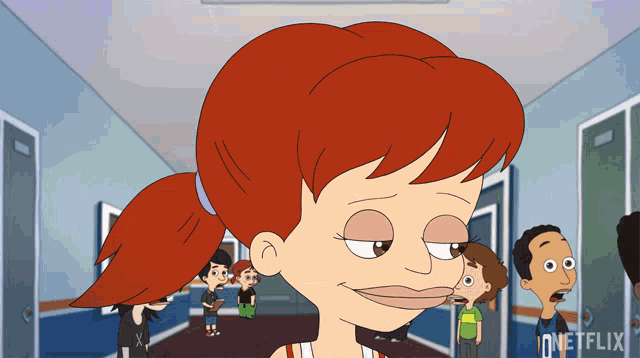 a cartoon of a girl in a hallway with netflix on the bottom right