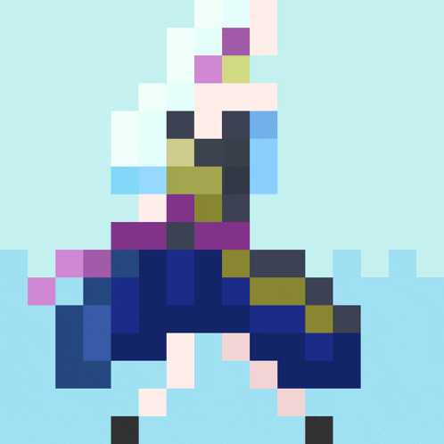 a pixel art drawing of a person riding a horse