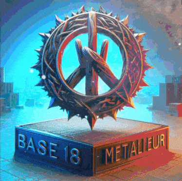 a base 18 metal eur sign with a peace sign in the middle