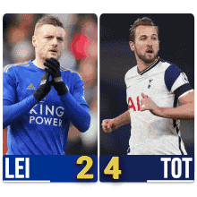two soccer players from lei and tot are shown