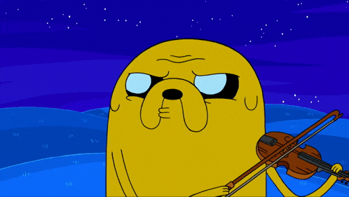a cartoon character is playing a violin with a blue background