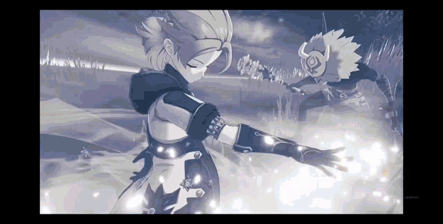a black and white drawing of a person in a video game with their arms outstretched .