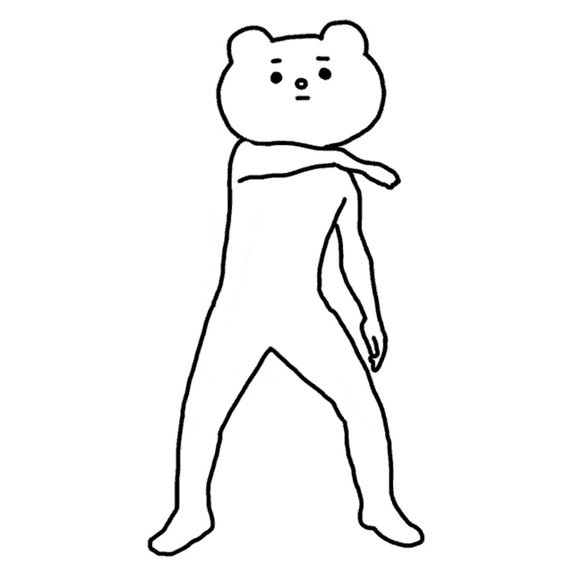 a black and white drawing of a bear with a sad face